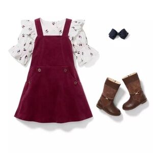 EUC. [Janie & Jack] Burgundy Red Corduroy Dress + Jumper | Girls · 7 · Small